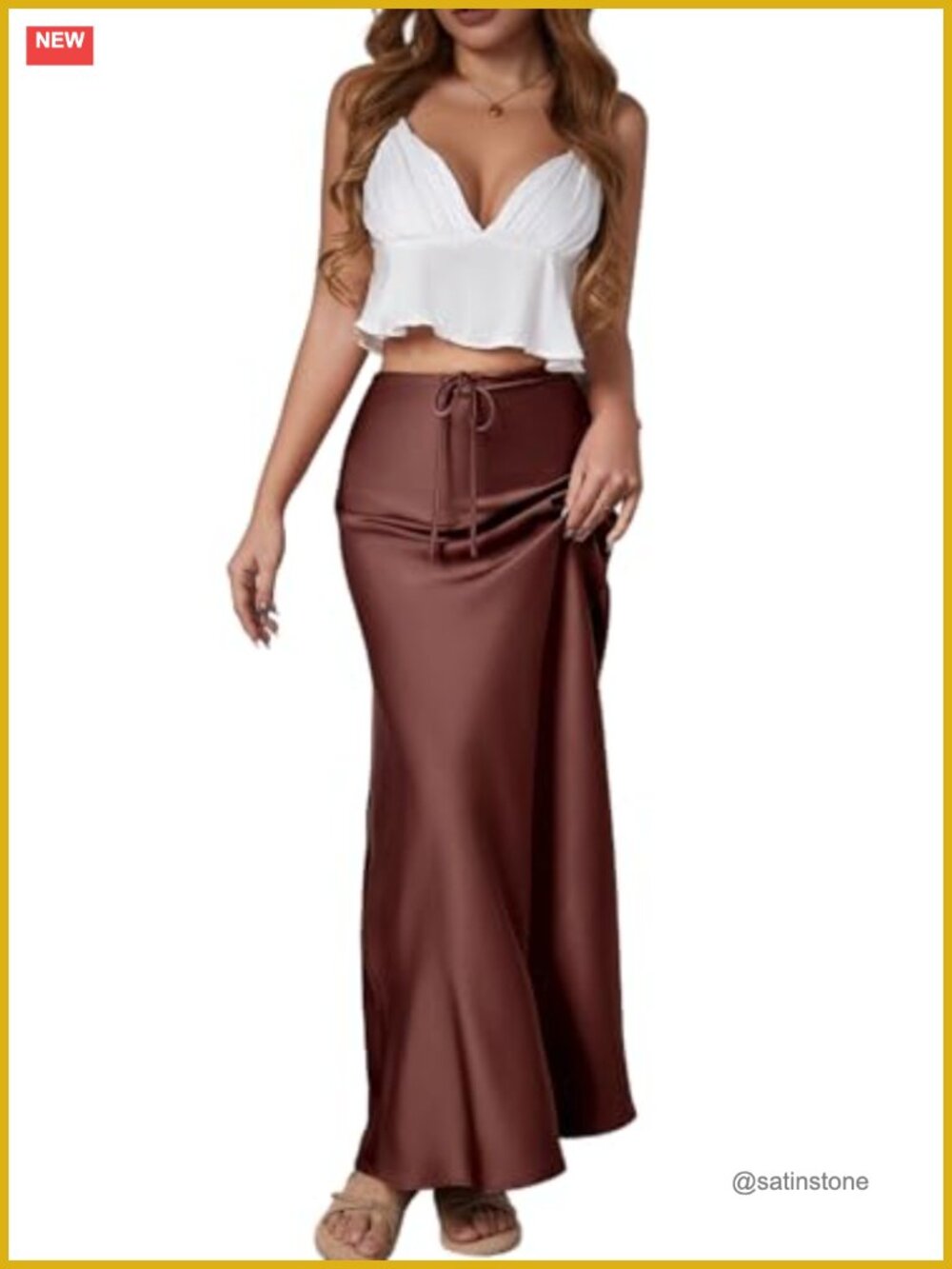 Women's Silk Satin Maxi Skirt with Drawstring A-Line Mermaid Hem